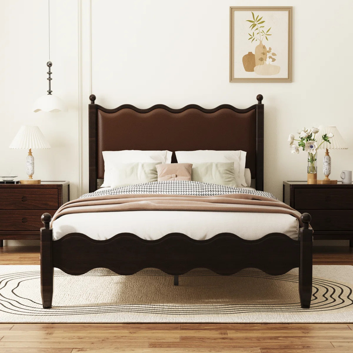 Ines Wood Bed Frame with Upholstered Headboard - Vegan Leather Upholstery | Wayfair North America