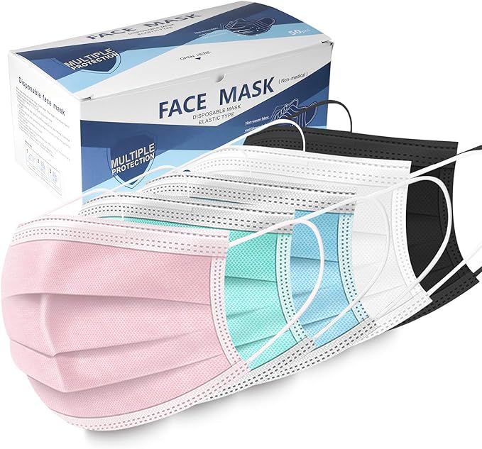 X-CHENG Face Mask-Disposable Face Mask-Non Woven Disposable 3 Ply Earloop (Medium, Multicolored A... | Amazon (US)