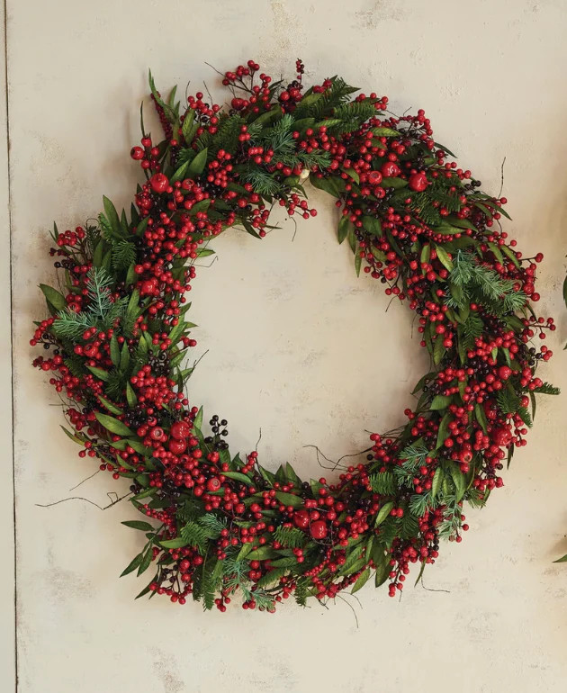 40" Spruce Wreath w/Red Berries & Pinecones | Eco Chic Home