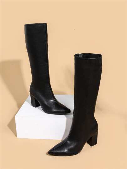 Zip Side Chunky Heeled Classic Boots | SHEIN