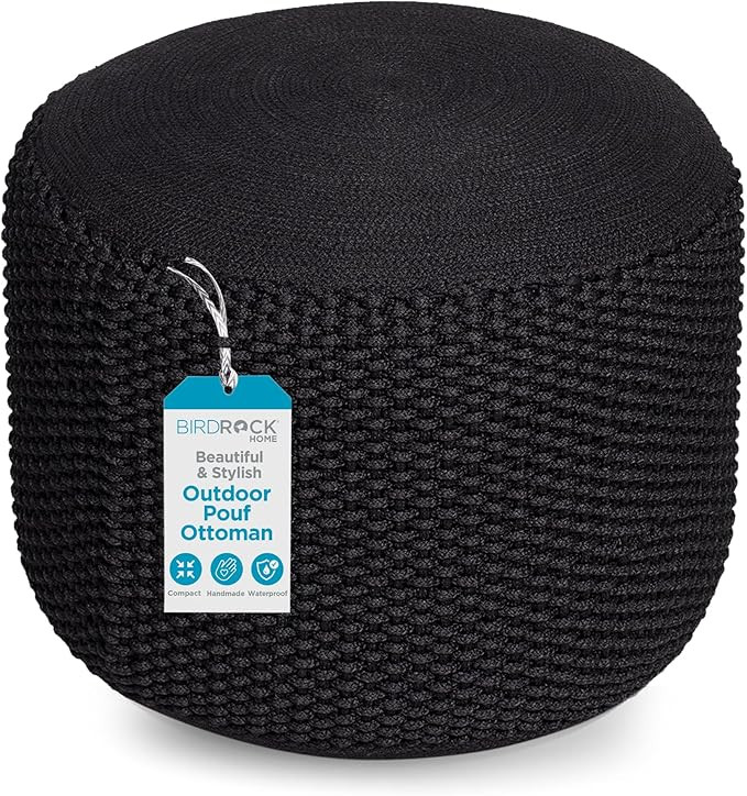 BIRDROCK HOME Outdoor Pouf Ottoman | Hand Woven Waterproof Foot Stool with Bead Bag Filling | Boh... | Amazon (US)