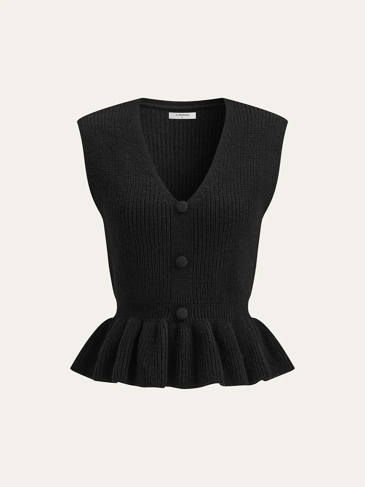 Button V-Neck Knit Peplum Vest | Commense