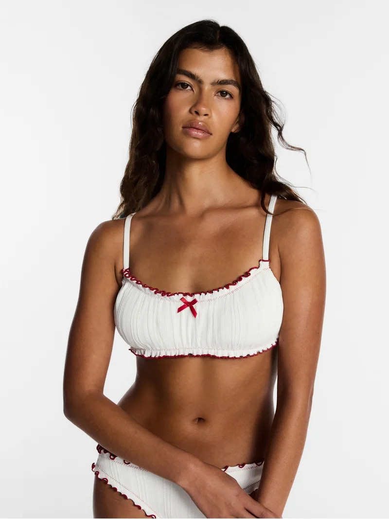 Kacey Lee Women's and Women's Plus Lettuce Edge Bikini Top with Bow, Sizes XS-3X | Walmart (US)