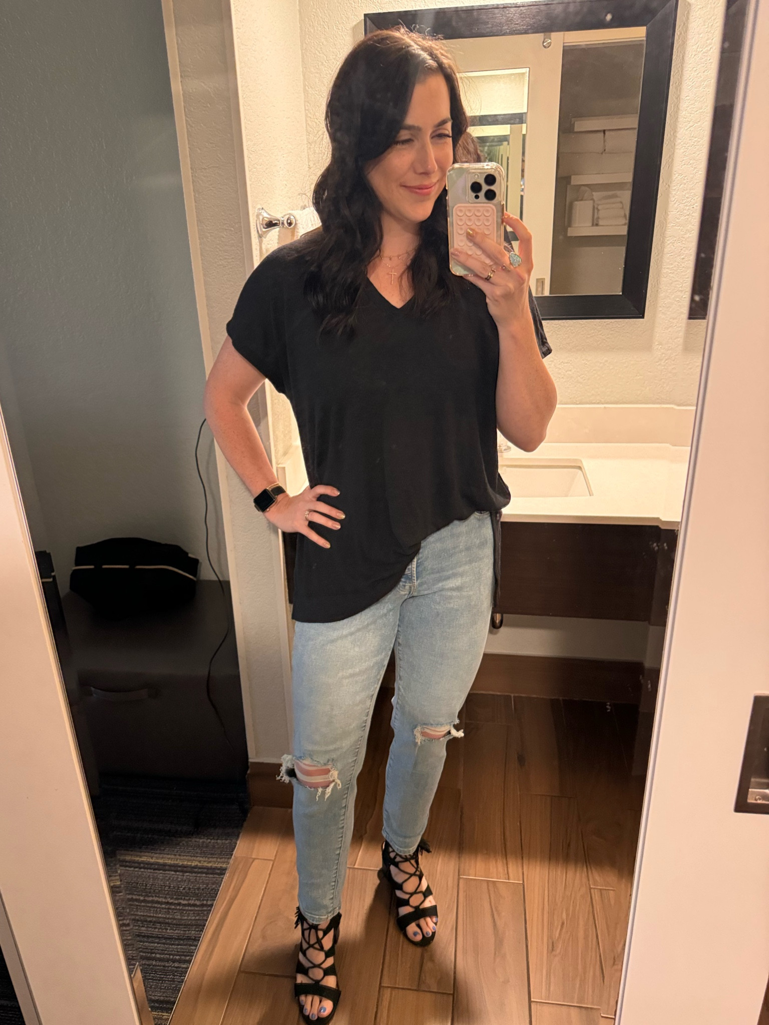 This was my “going out to dinner” outfit with some friends. 
Jeans-size 4
Shirt-size medium 

#LTKstyletip #LTKfindsunder50 #LTKsalealert
