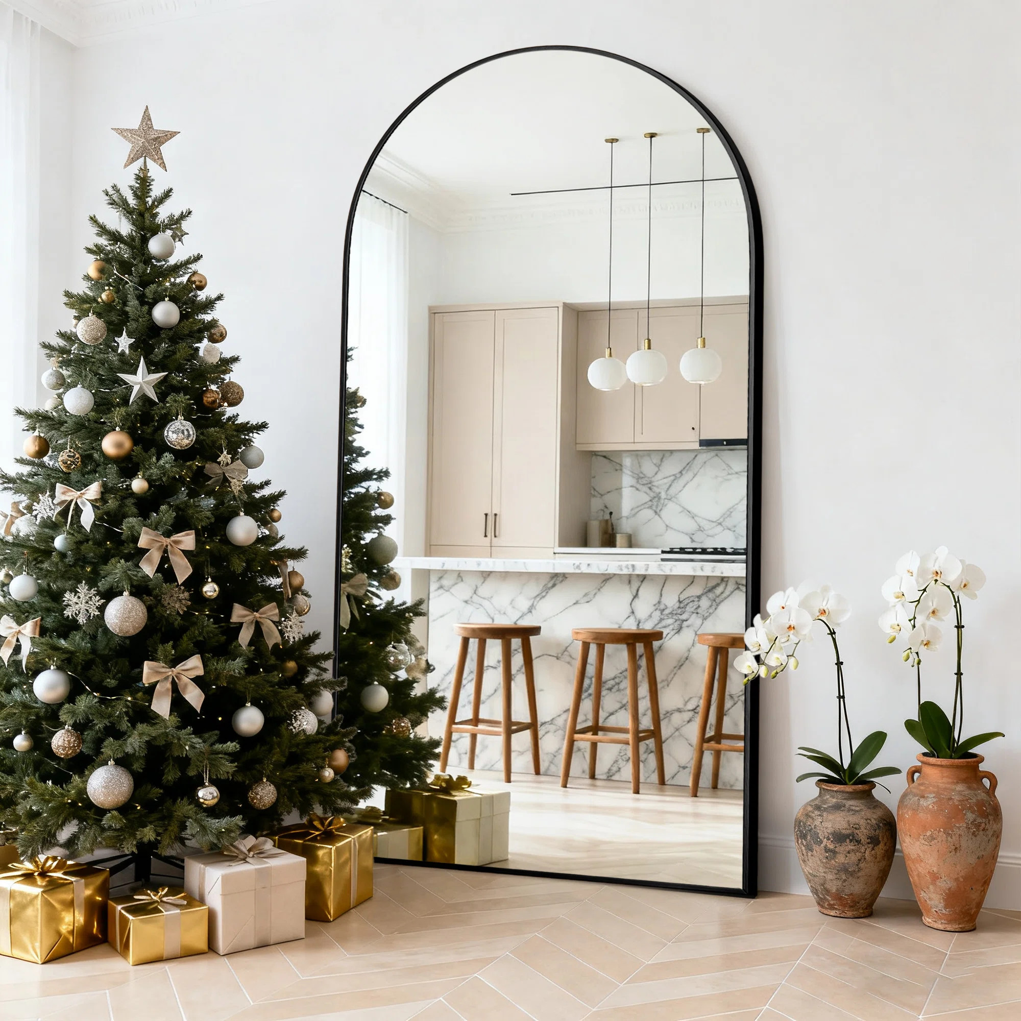 Malesha Large Modern Full Length Arched Aluminum Alloy Framed Floor Mirror | Wayfair North America