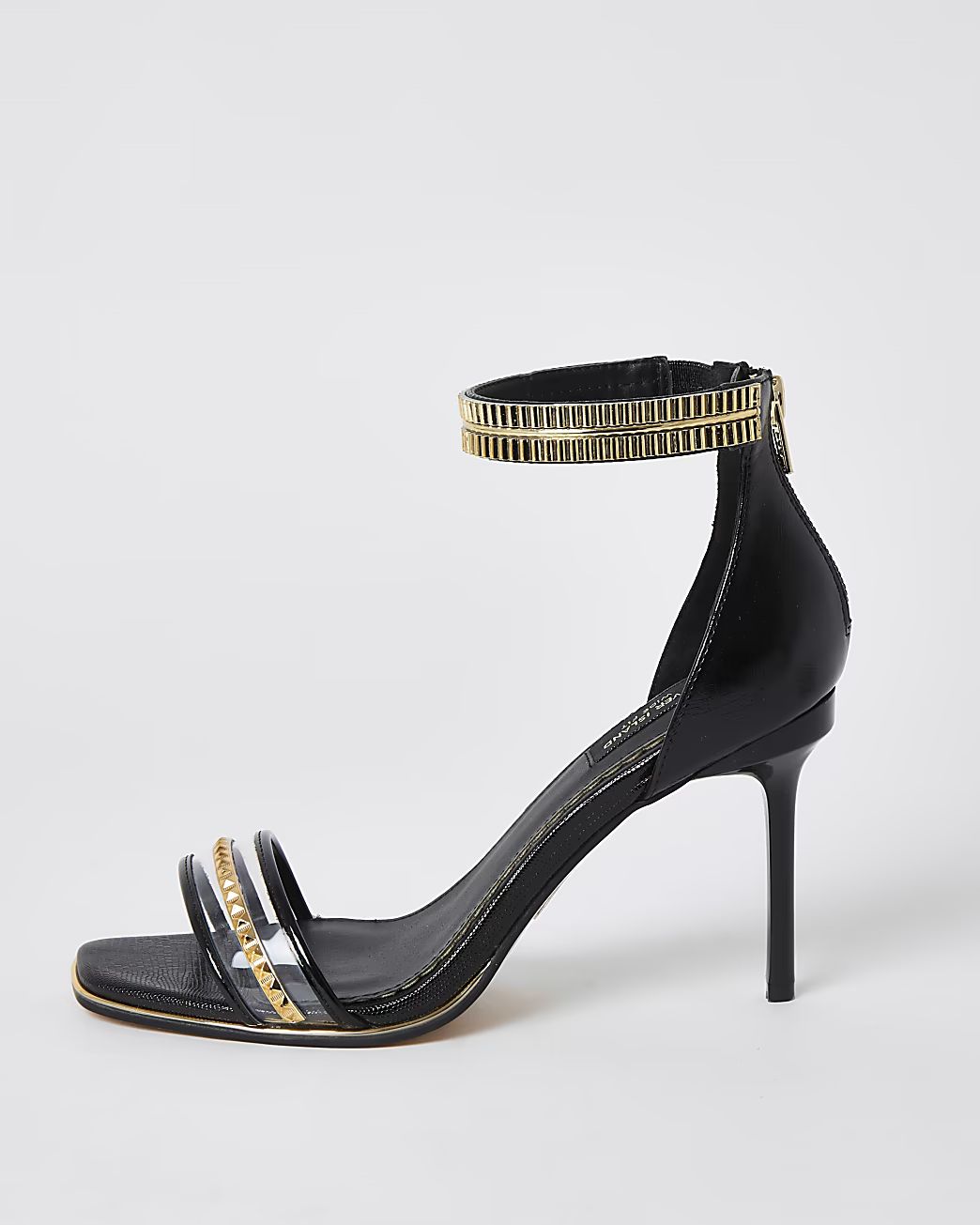 Black wide fit embellished heeled sandals | River Island (UK & IE)