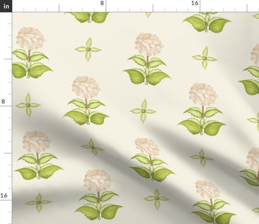 Hamptons Hydrangeas in January Block Print | Spoonflower