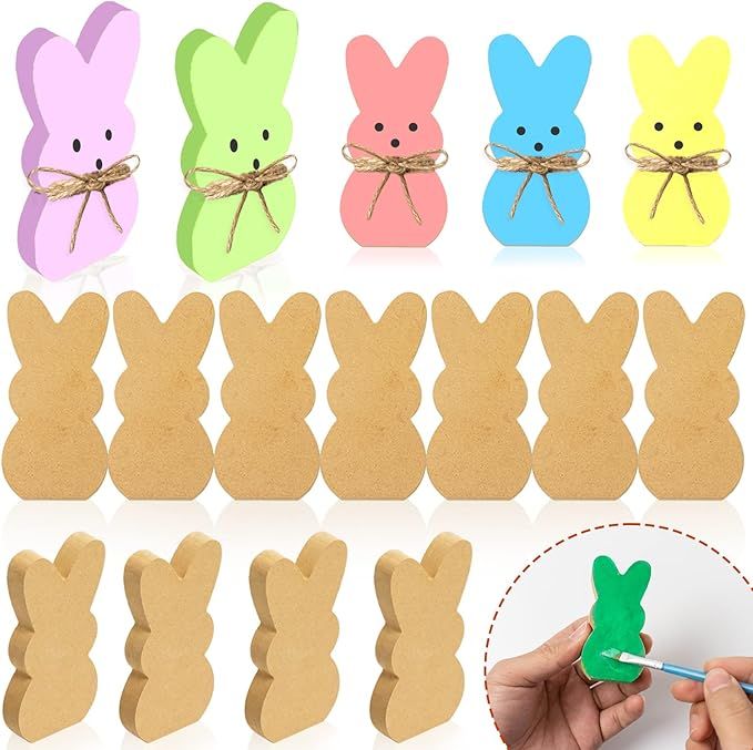 GuassLee 12pcs Easter Wooden Bunny Cutout for Easter Craft Unfinished Wood Blank Peeps Rabbit Sig... | Amazon (US)