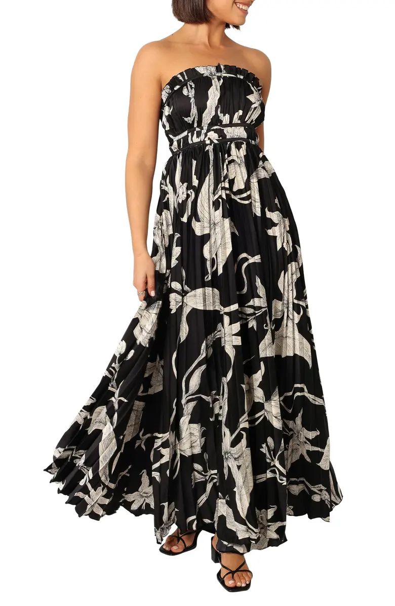 Angelique Floral Strapless Pleated Maxi Dress | Nordstrom