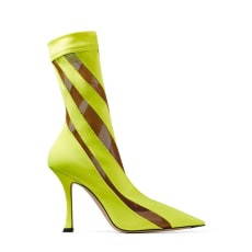 Neon Yellow and Dark Nude Sheer Spiral Stretch Fabric Sock Ankle Boots | Jimmy Choo (US)