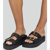 Women's Black Buckle Platform Wedge Sandals South Beach New Look | New Look (UK)