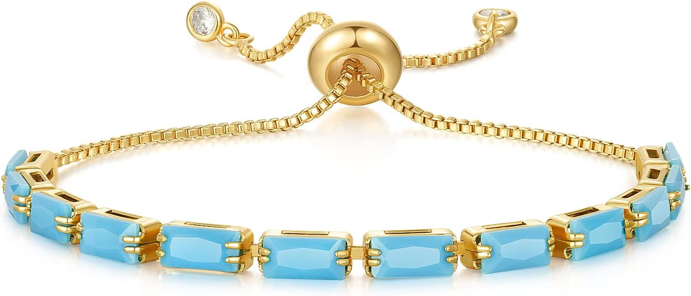 KissYan Tennis Bracelet for Women, 14K Gold Plated Cubic Zirconia Adjustable Slider Bracelets Tre... | Amazon (US)