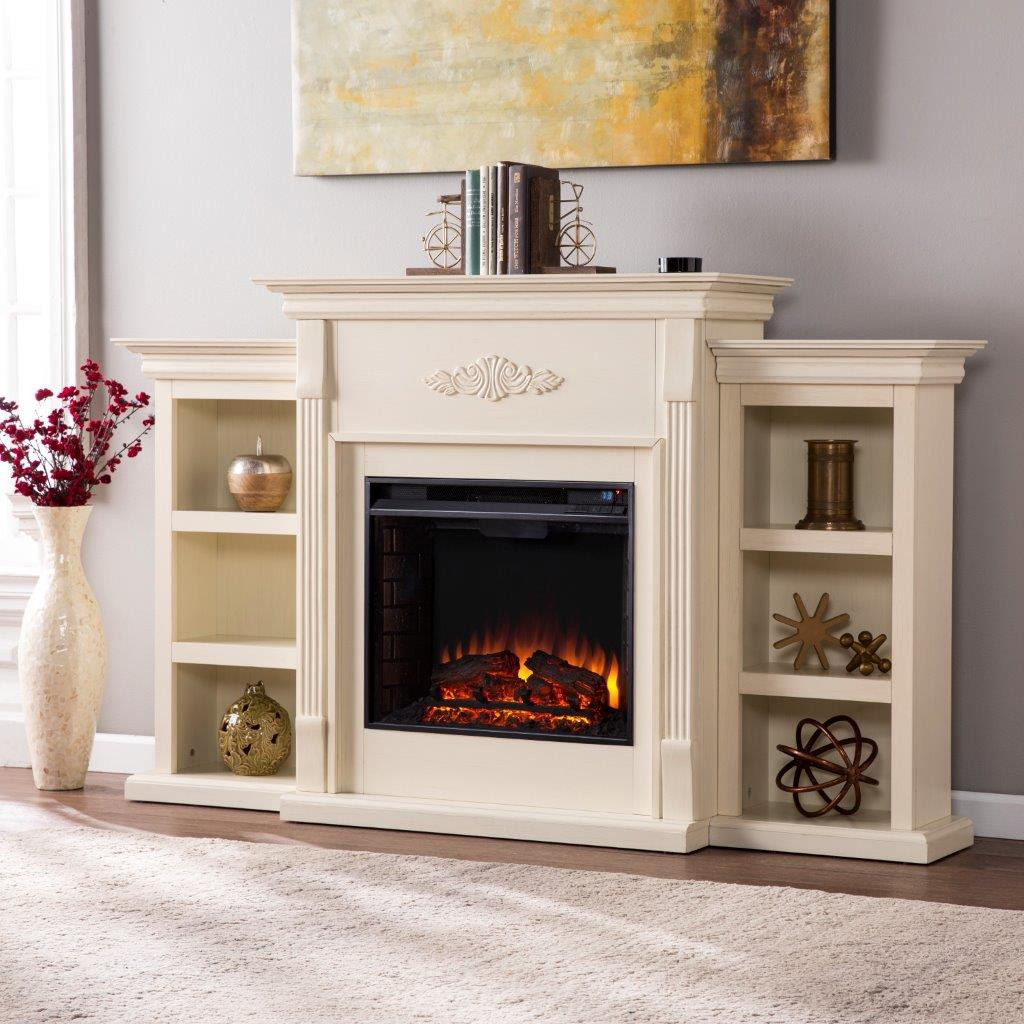 Tennyson Electric Fireplace With Bookcases In Ivory | 1stopbedrooms