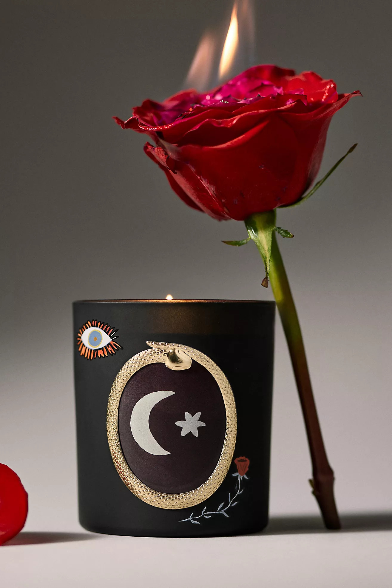 Woody Halloween Moon Leather and Leaves Glass Candle | Anthropologie (US)