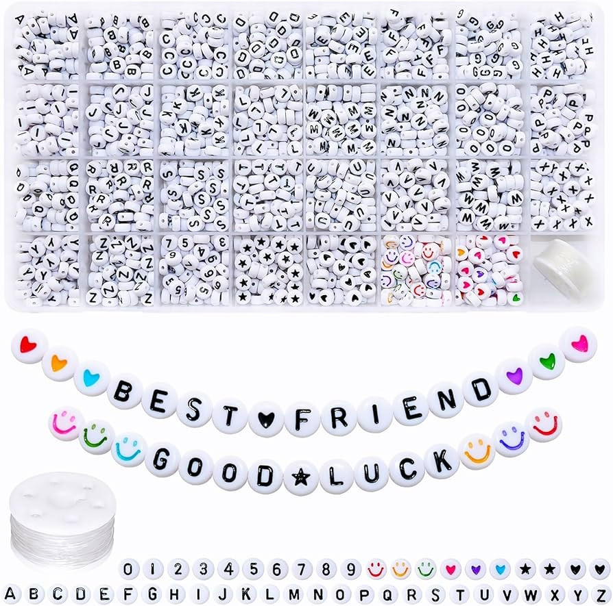 Amaney 1600pcs Acrylic Alpabet Letter Beads,31 Styles,Heart,Number,Star and Smiley Beads,4x7mm fo... | Amazon (US)