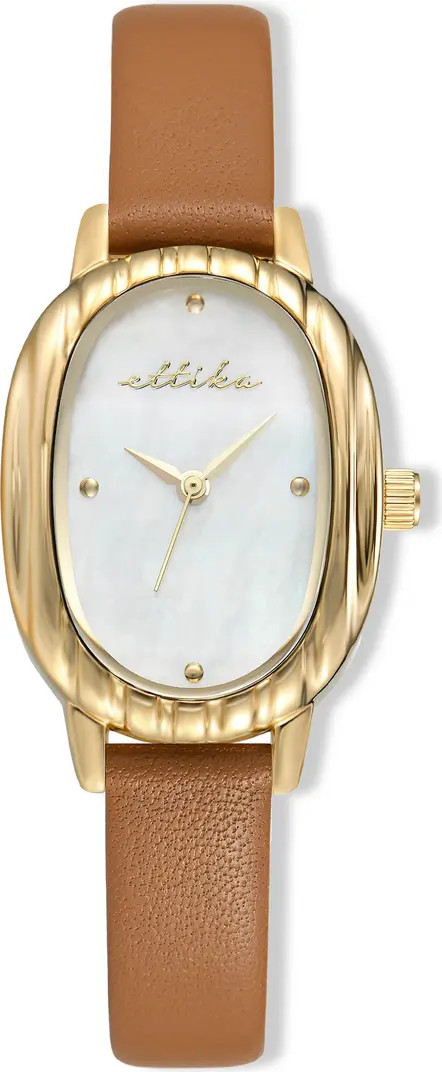 Ettika Mother-of-Pearl Oval Leather Strap Watch | Nordstrom | Nordstrom