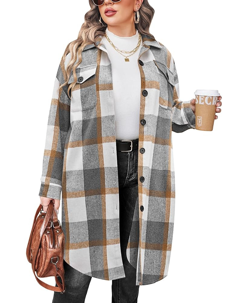 IN'VOLAND Womens Plus Size Flannel Plaid Shirts Long Sleeve Lounge Lapel Boyfriend Button Down Ta... | Amazon (US)