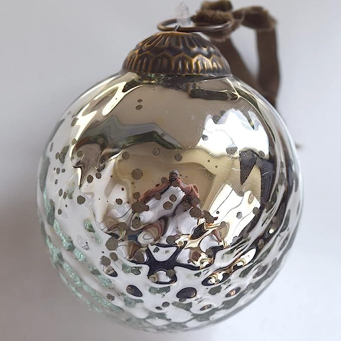 Set of 4 Silver Mercury Glass Ornaments (3.15" Antique Embossed Ball) Perfect for Christmas Tree,... | Amazon (US)