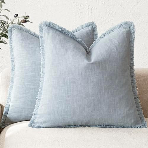 Foindtower Set of 2 Decorative Linen Fringe Throw Pillow Covers Boho Farmhouse Cushion Cover with... | Amazon (CA)