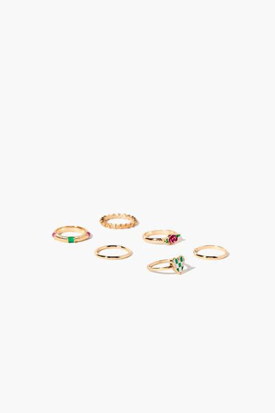 Checkered Heart & Rose Ring Set | Forever 21