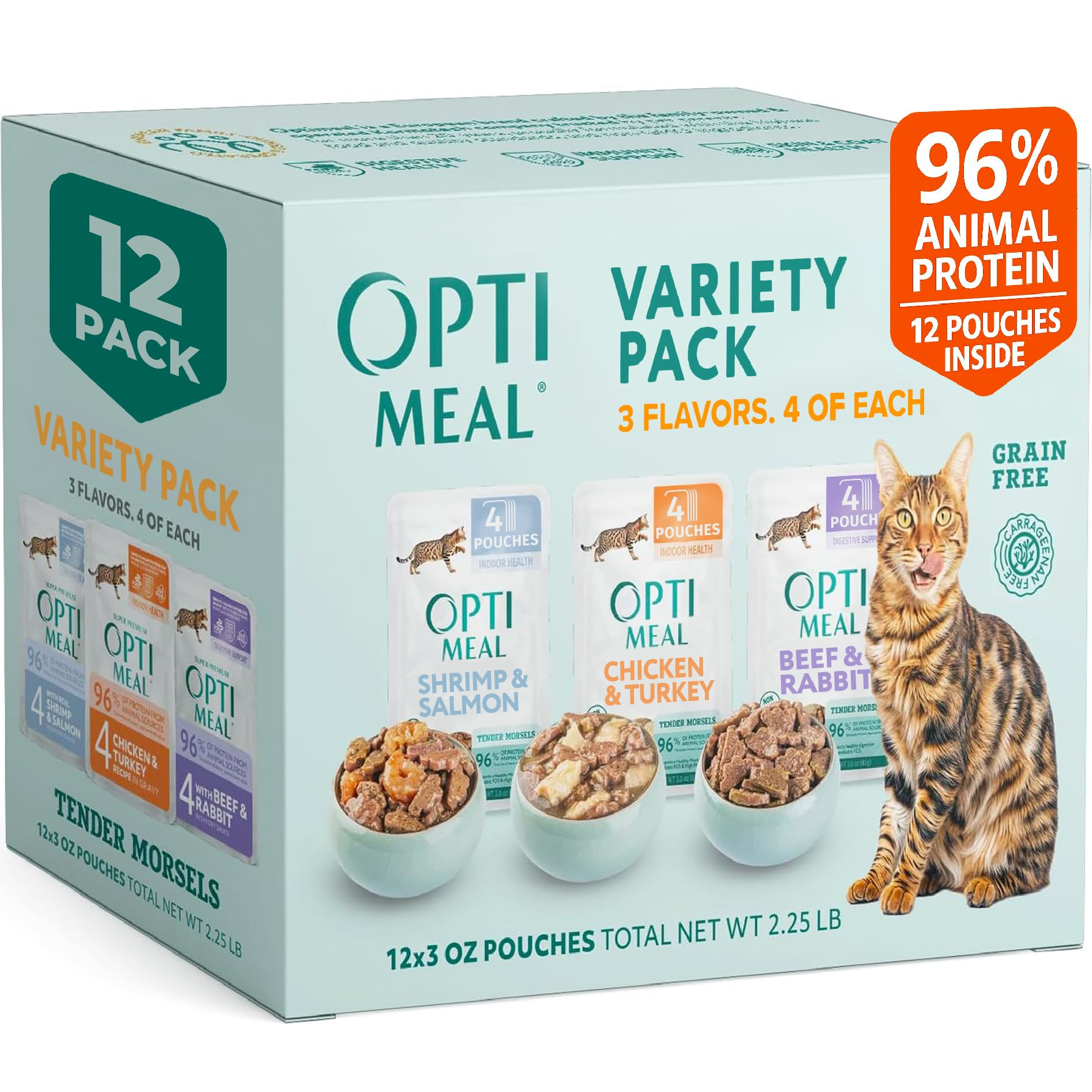 Optimeal Wet Cat Food Variety Pack - Grain Free Tender Morsels, High Protein Premium Nutrition Ma... | Amazon (US)