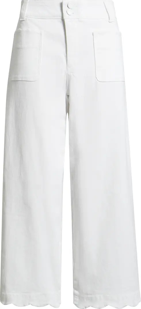 Scallop Patch Pocket High Waist Crop Wide Leg Twill Pants | Nordstrom