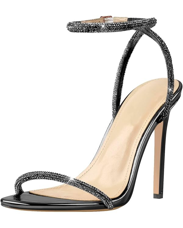LISHAN Women's Sparkly High Heels Rhinestones Ankle Buckle Sandals | Amazon (US)