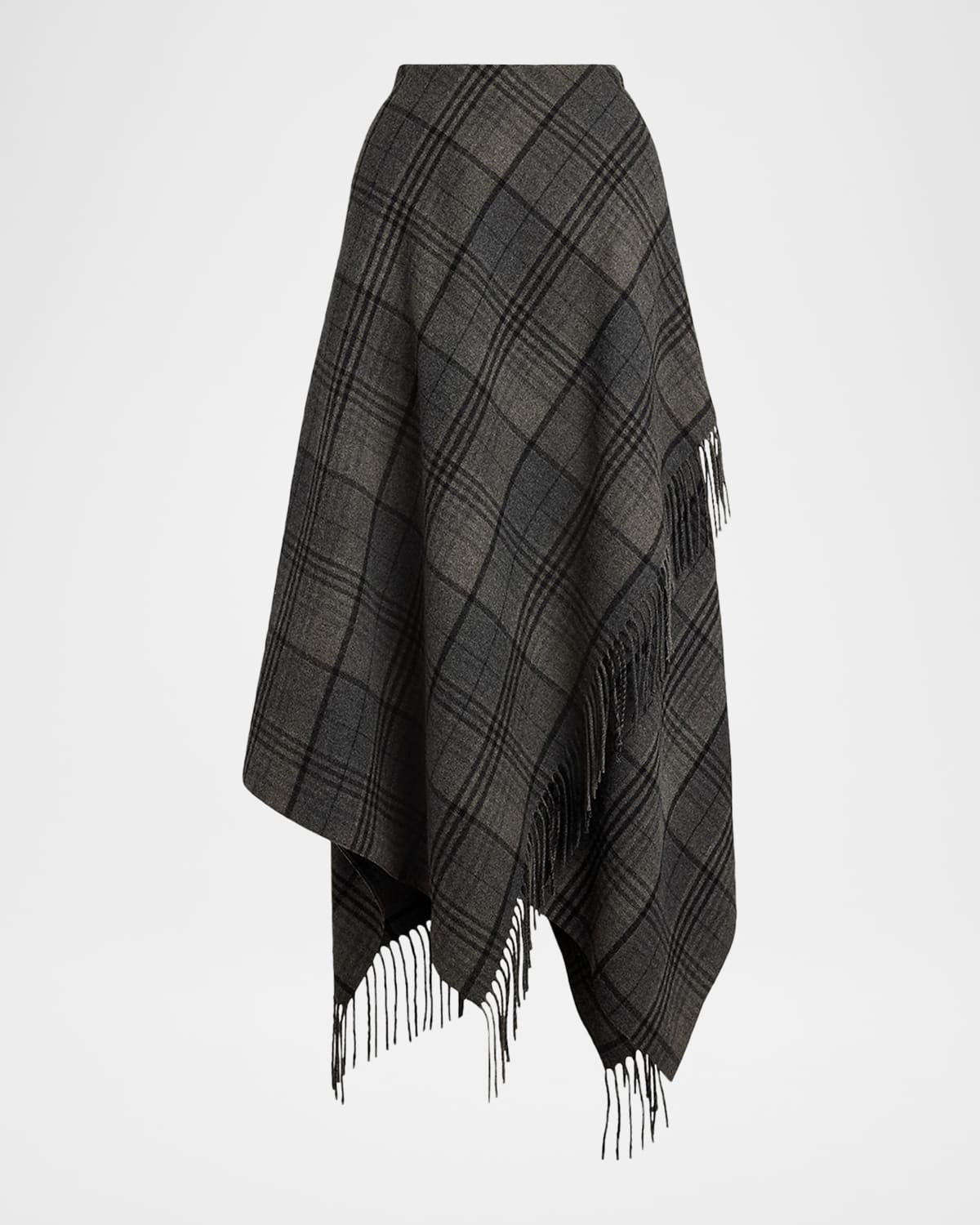 Fringed Plaid Wrap Midi Skirt | Neiman Marcus