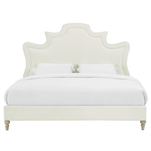 Scarlett French Country Ivory Velvet Upholstered Bed - Queen | Kathy Kuo Home