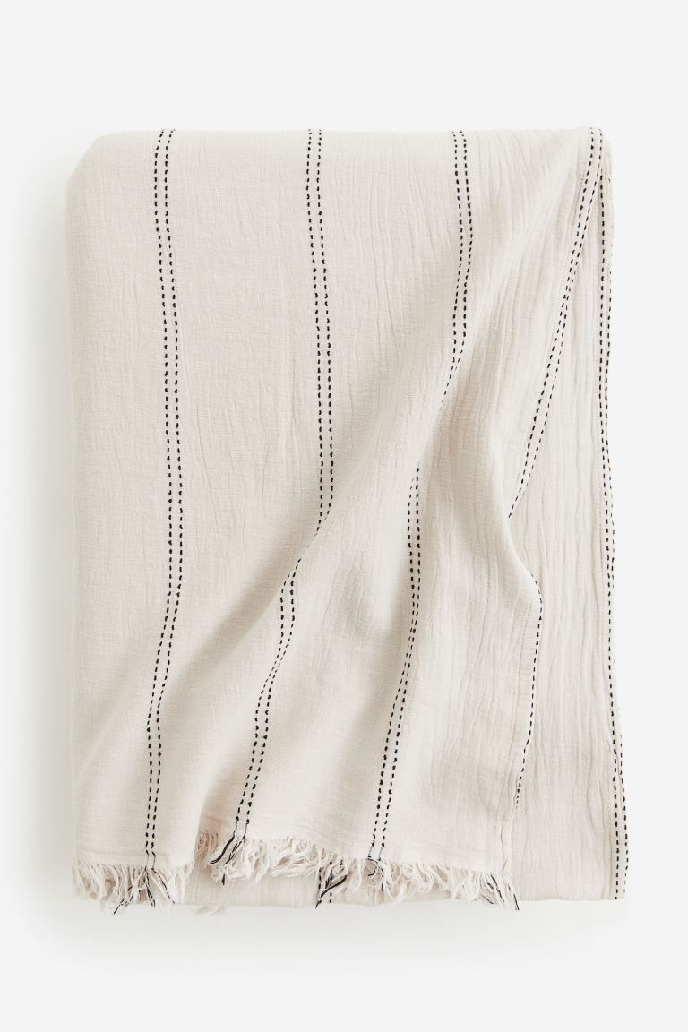 Linen-blend Bedspread - Light beige/striped - Home All | H&M US | H&M (US + CA)