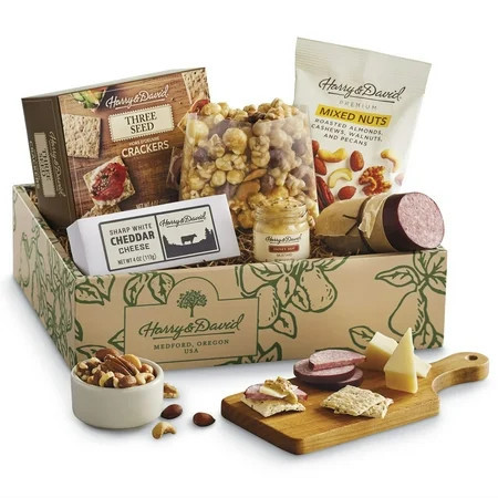 Harry & David Snack Box Snack Gift Basket & Care Package For All Occasions Food Gift Baskets For Women & Men Includes Caramel Popcorn Smoked Sausage Cheese Mixed Nuts & 3 Seed Crackers | Walmart (US)
