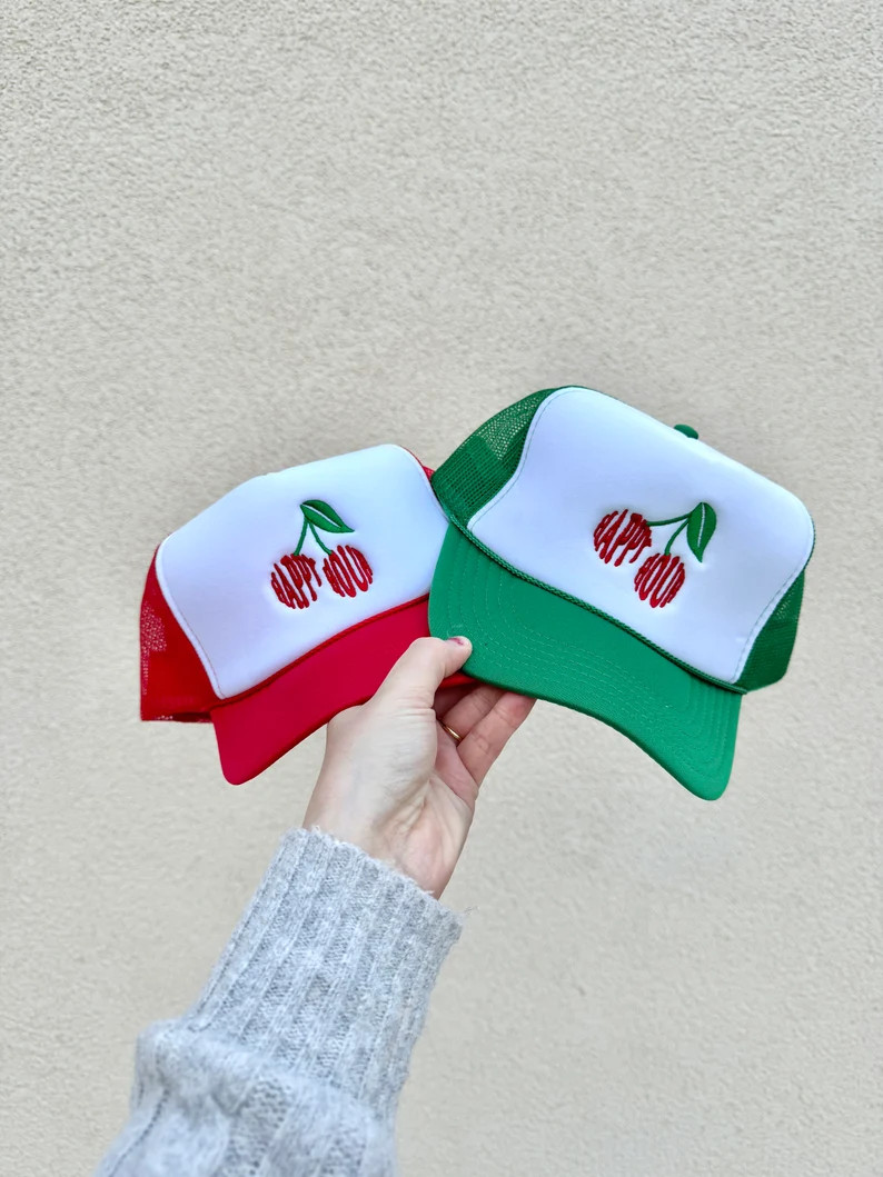 HAPPY HOUR CHERRY Trucker Hat | Embroidered | 2 Colors | Unisex Trucker Hat | Etsy (Global)