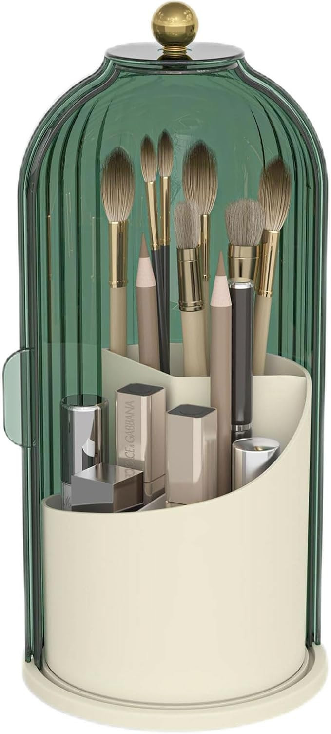 Makeup Brush Holder with Dustproof Cover 360 Rotating Makeup Brush Organizer for Vanity Bathroom,... | Amazon (US)