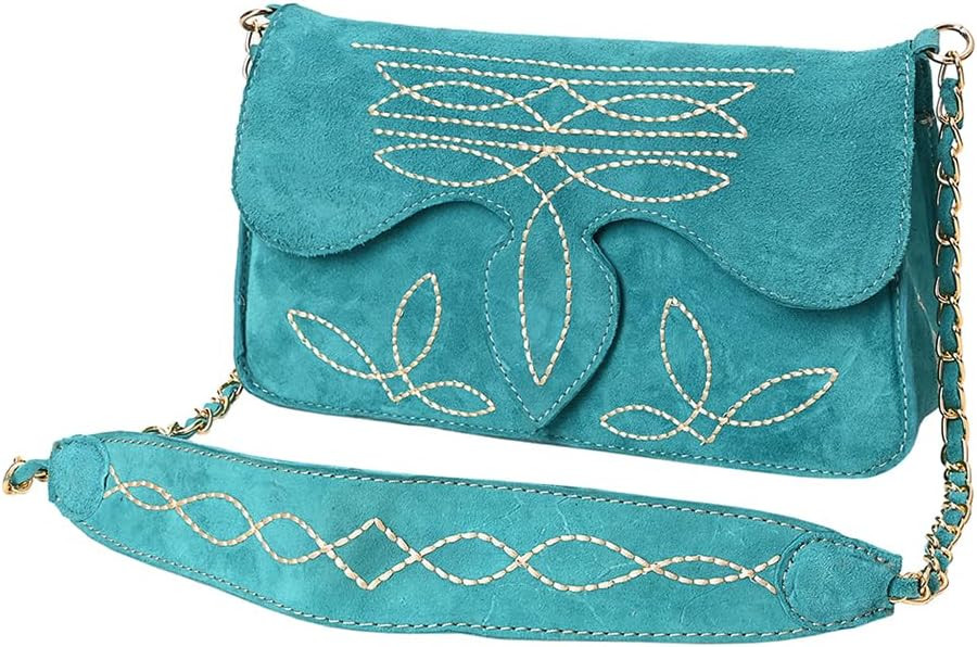 Boot Stitched Genuine Suede Leather Cross body Bag, Genuine Leather Western Purse with YKK Zipper | Amazon (US)