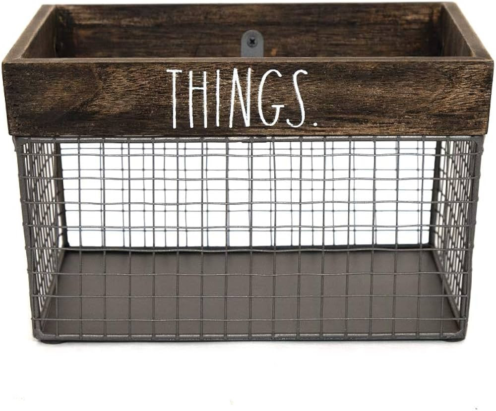 Rae Dunn by Designstyles Wire Storage Basket – Metal and Solid Wood Organizer – Decorative Fo... | Amazon (US)