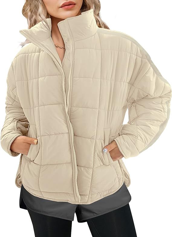 LEANI Women's Oversized Lightweight Puffer Jackets Long Sleeve Zipper Short Down Coat with Pocket... | Amazon (US)