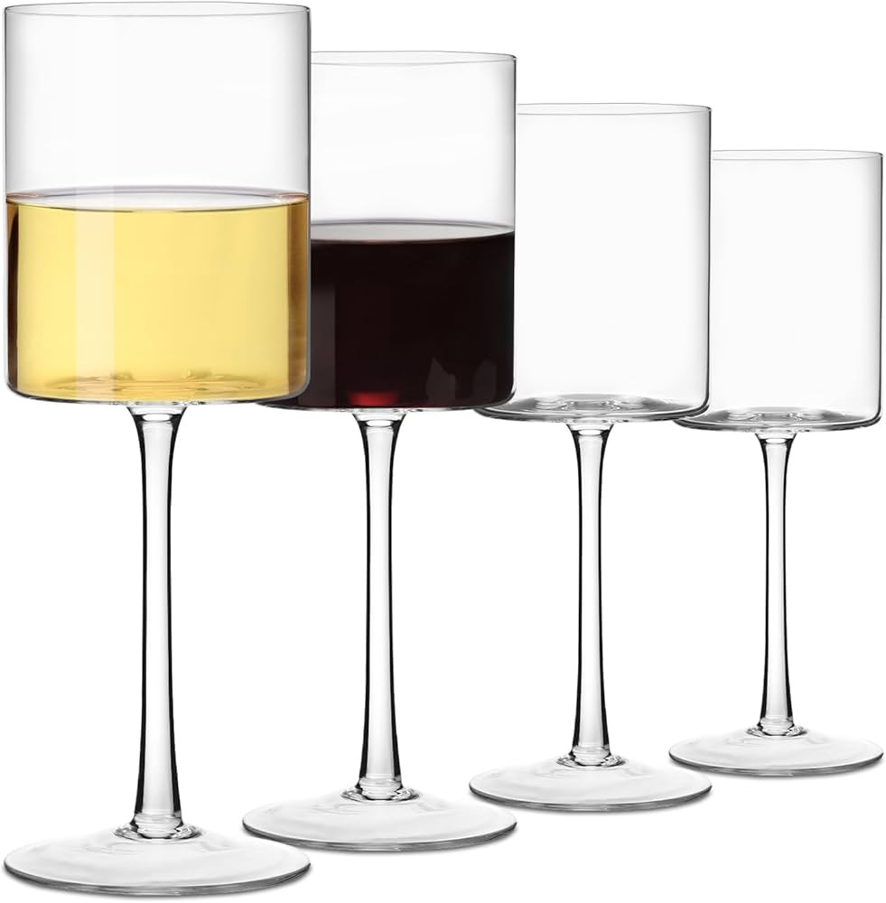 Moretoes 14oz Wine Glass Set of 4, Square Wine Glasses for White Wine, Crystal Modern Stemmed Gla... | Amazon (US)