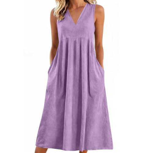 Styxlyn Summer Dresses for Women Cotton Linen 2026 Elegant Sleeveless Maxi Dress V Neck Flowy A L... | Amazon (US)