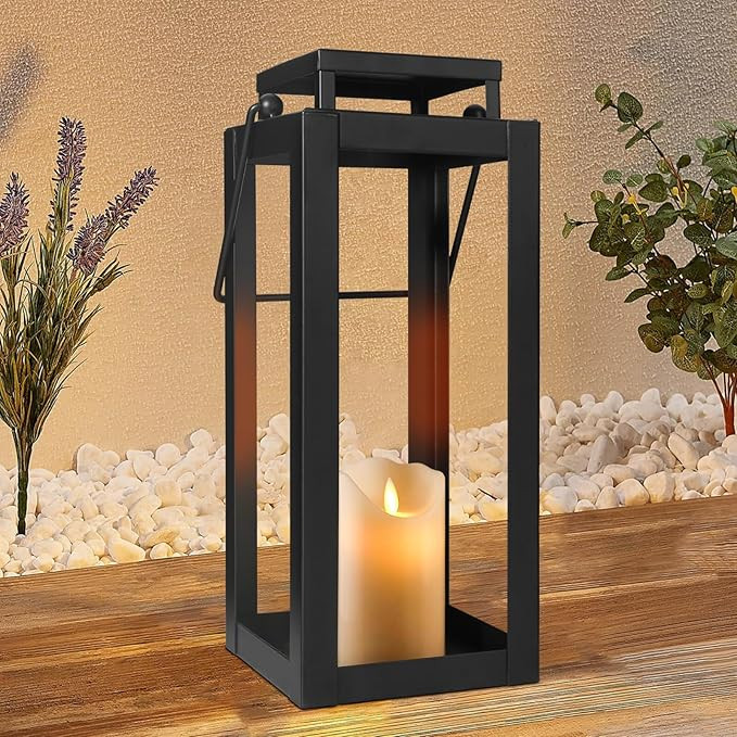 18" Black Metal Modern Candle Lantern – Decorative Hurricane Lantern for Indoor & Outdoor Use, ... | Amazon (US)
