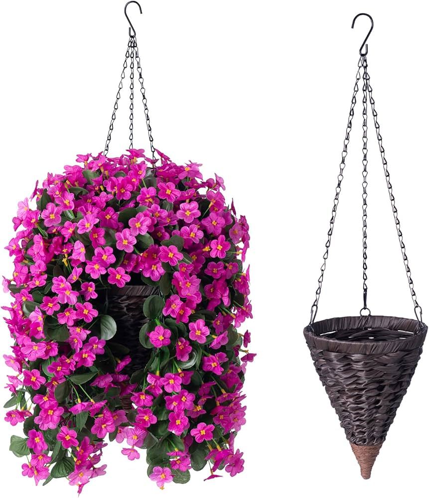 Artificial Hanging Flowers Plants with Baskets for Outdoor Spring Summer Decoration, Fake Faux Fu... | Amazon (US)