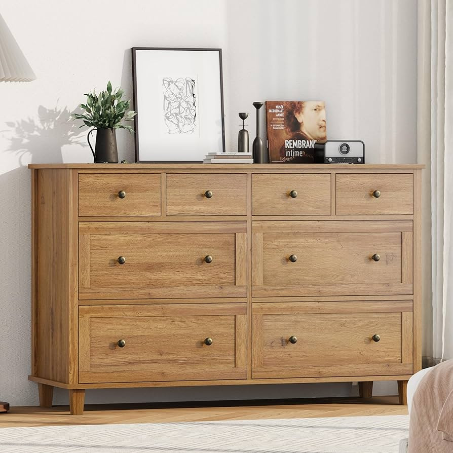 Dresser for Bedroom 8 Drawer Wood Dresser 56.3" Wide, Large Storage Chest of Drawers for Bedroom,... | Amazon (US)