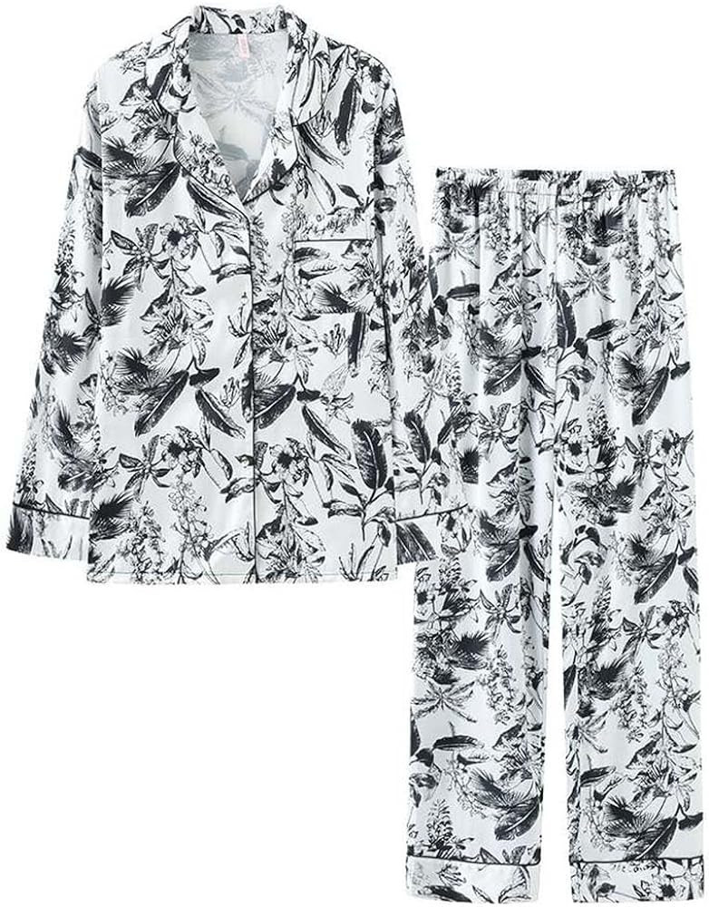 Cudkim Silk Pajamas For Women 2 Piece Button Down Long Sleeve Sleepwear Soft Satin PJ Set Loungew... | Amazon (US)