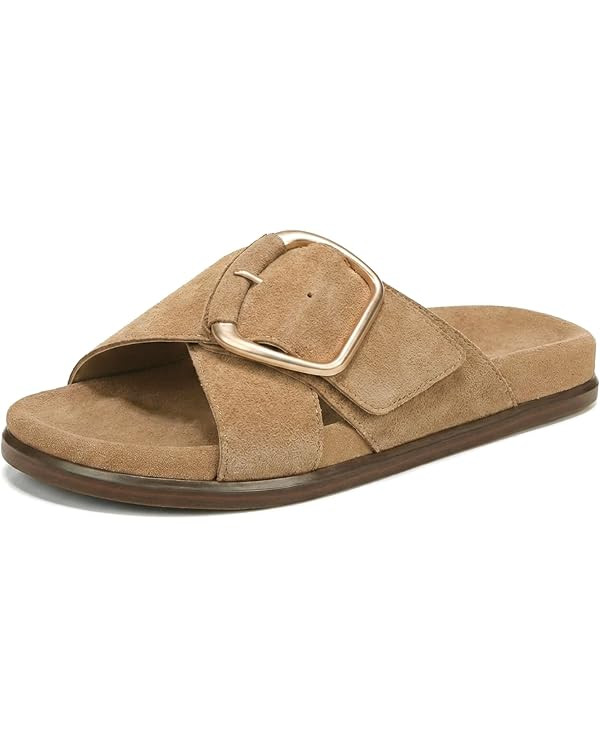 Flat Sandals for Women Slip-On Cross Buckle Straps Slide Sandals Comfortable Open Toe Summer Beac... | Amazon (US)