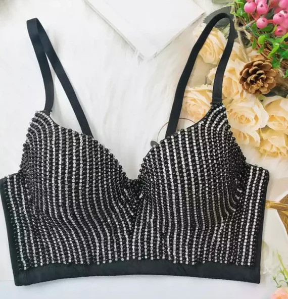 New- Black Pearl + Crystal diamond Bustier Corset - LUXE | Etsy (US)