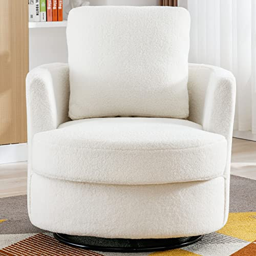 ODUWA Swivel Barrel Chair,31.9" W Modern Round Accent Arm Chairs Teddy Sherpa Upholstered Comfy 360 Degree Swivel Single Circle Club Sofa Chair for Nursery Living Room Bedroom(Ivory) | Amazon (US)