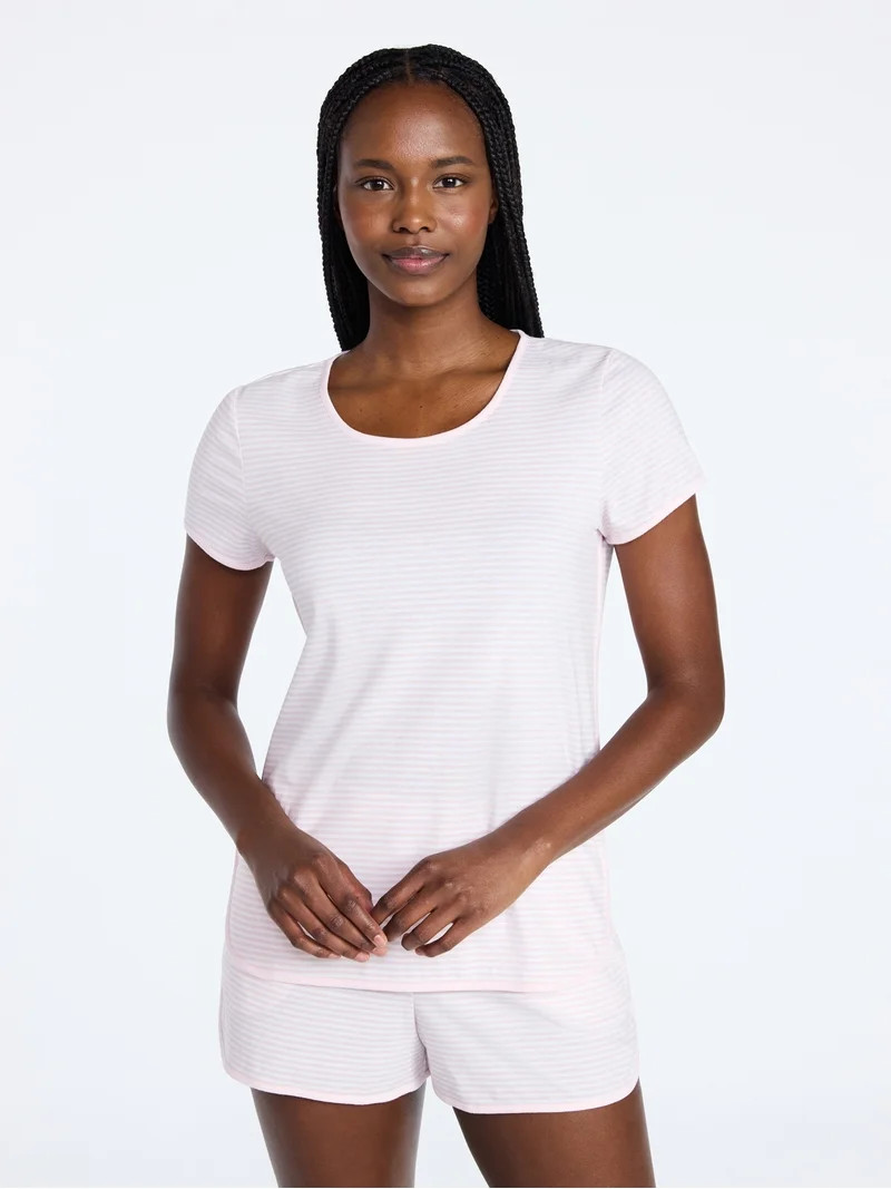 Joyspun Women's Lightweight Short Sleeve Sleep Tee and Shorts Set, 2-Piece, Sizes XS-3X | Walmart (US)