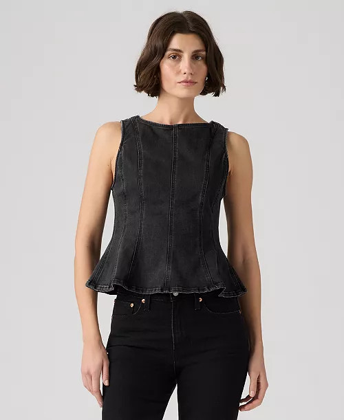 Levi's® Premium Women's Leighton Sleeveless High-Neck Peplum Top - Macy's | Macy's