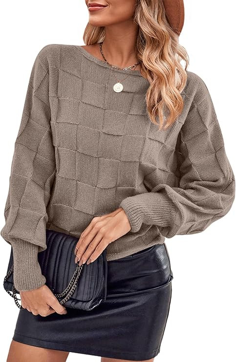 SAMPEEL Women's Batwing Sleeve Sweater Casual Crew Neck Loose Pullover Knit Jumper Tops | Amazon (US)