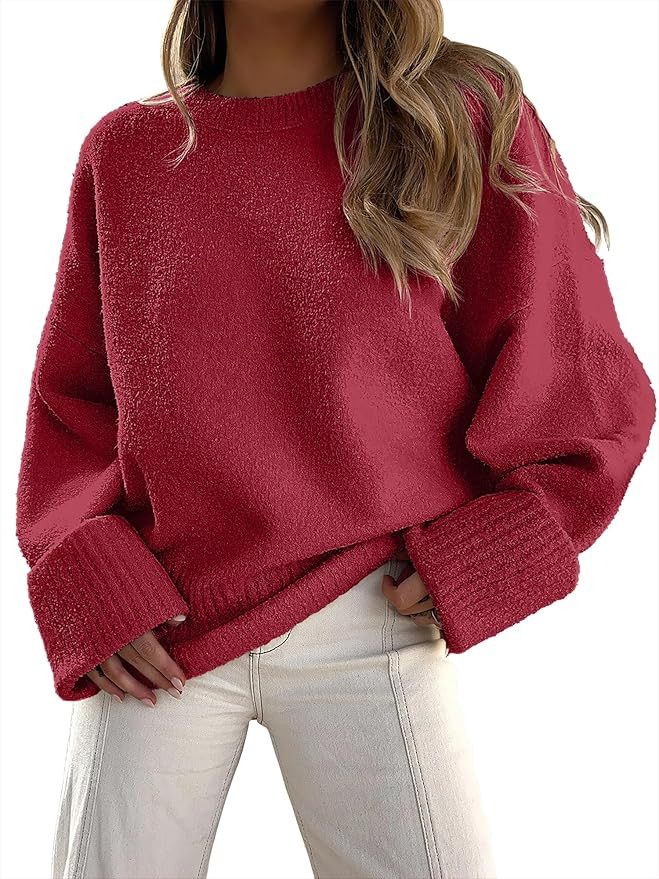 ANRABESS Women's Oversized Sweaters 2025 Long Sleeve Fuzzy Knit Casual Chunky Pullover Sweater Fa... | Amazon (US)