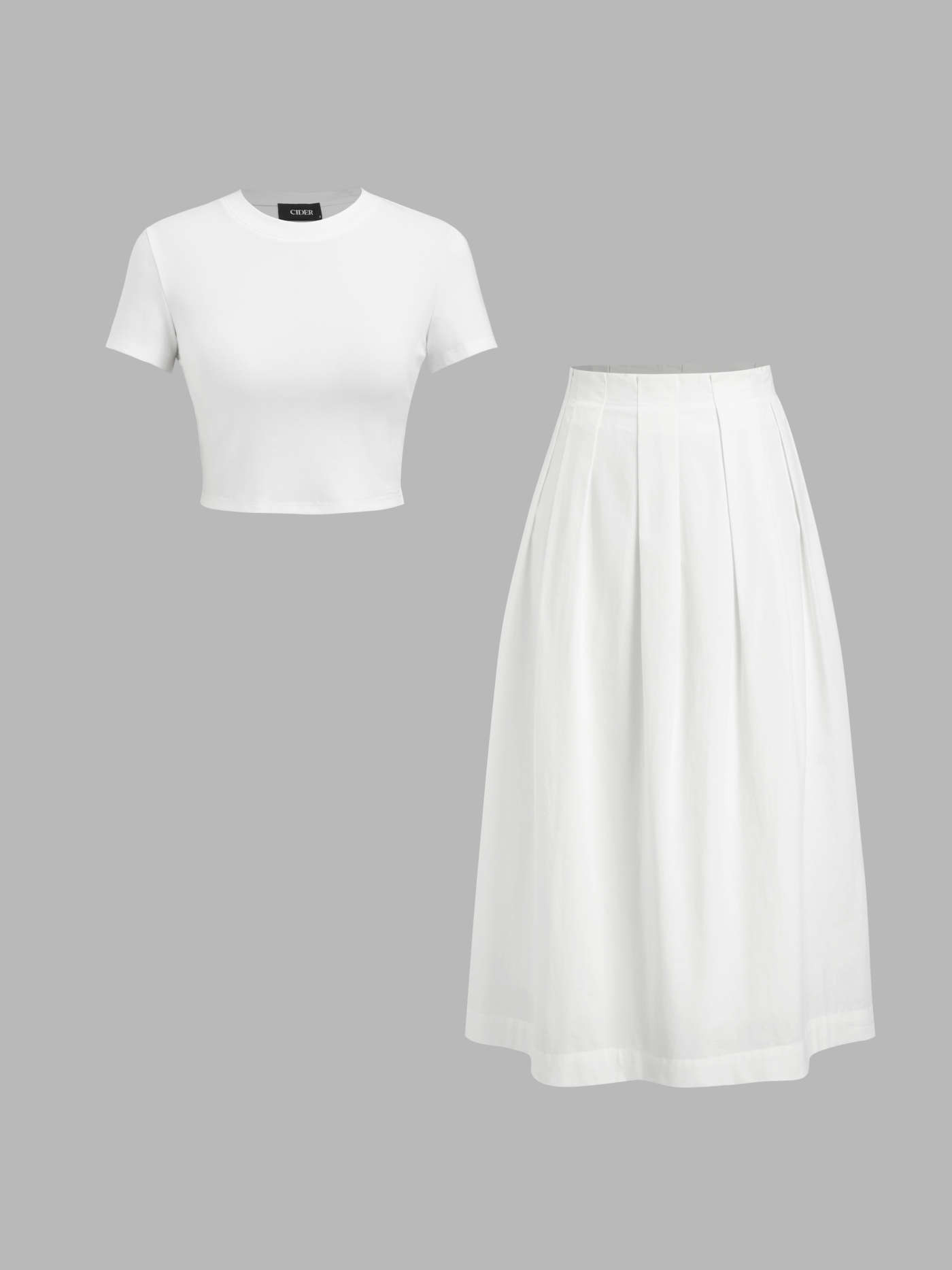 Cotton Crop Tee & Low Rise Pleated Maxi Skirt Set | Cider